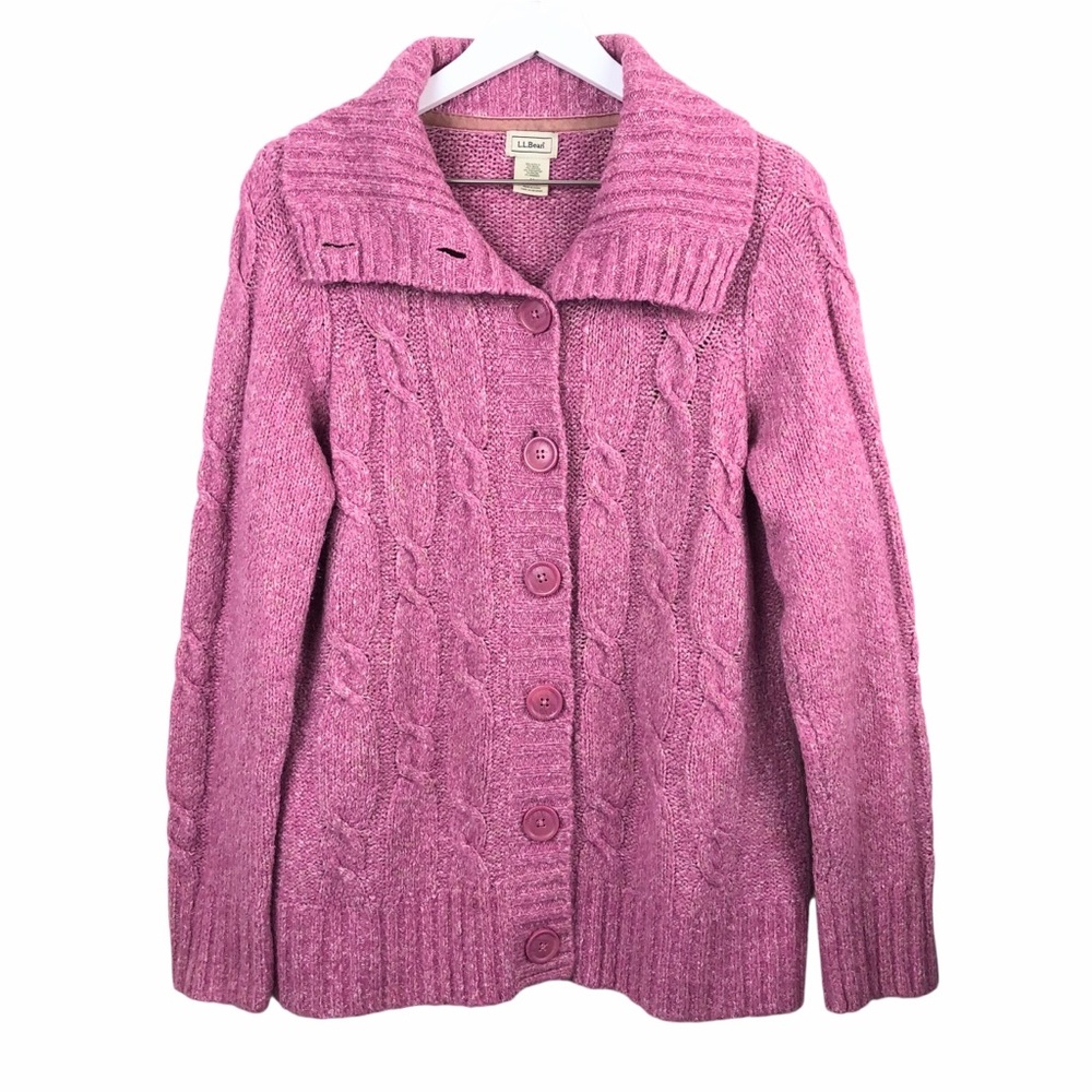 L.L.‎ Bean Wool Blend Cable Knit Cardigan Sweater